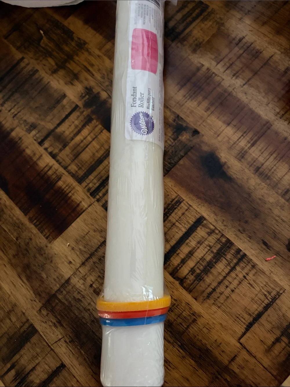 Wilton White Fondant Roller with Orange, Red and Blue Bands